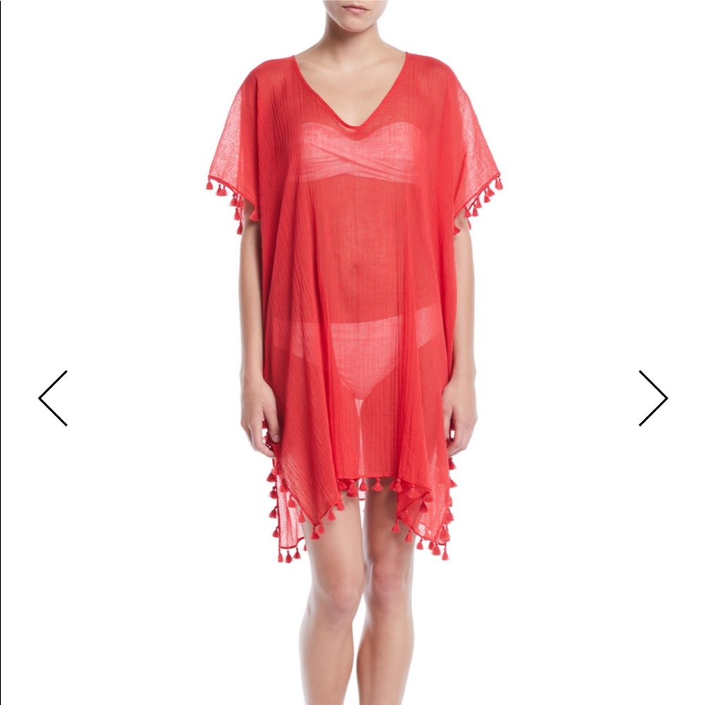 Seafolly Red Sheer Tassel-Trim Swim Coverup